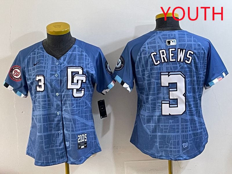 Youth Washington Nationals #3 Crews Blue Joint Name 2025 Nike MLB Jersey style 6
